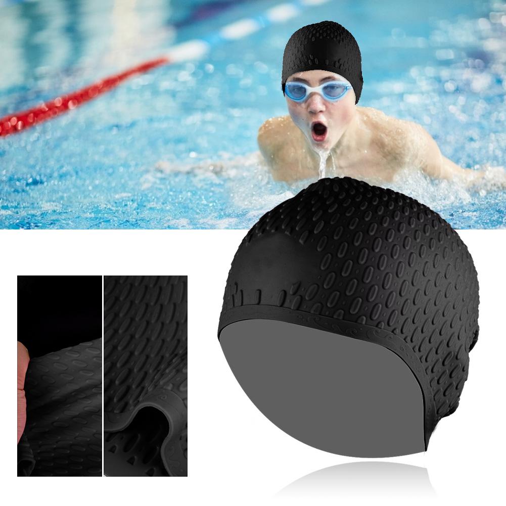 Silicone Swimming Cap Unisex Flexible Waterproof Adult Head Cover Swim Caps Black