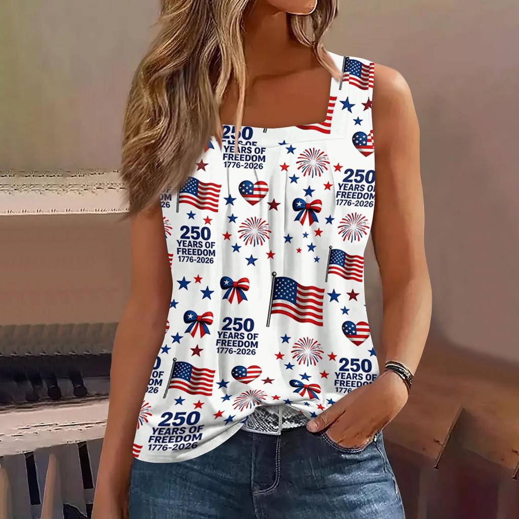 Womens Spring Tops Sleeveless Flag Floral Print Casual Tank Summer Shirts for Women Dressy Tops for Women 2026