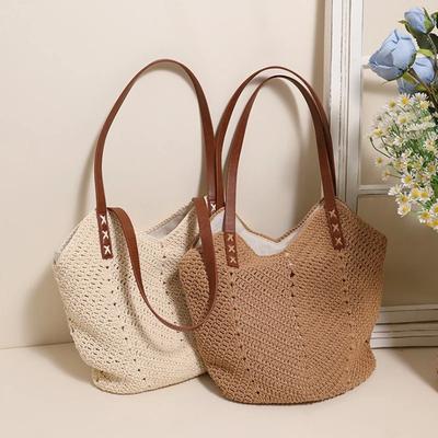 Single Shoulder Cott Thread Woven Bag, Summer Beach Vacati Hand-held Woven Bag, High-quality Grass Woven Tote Bag