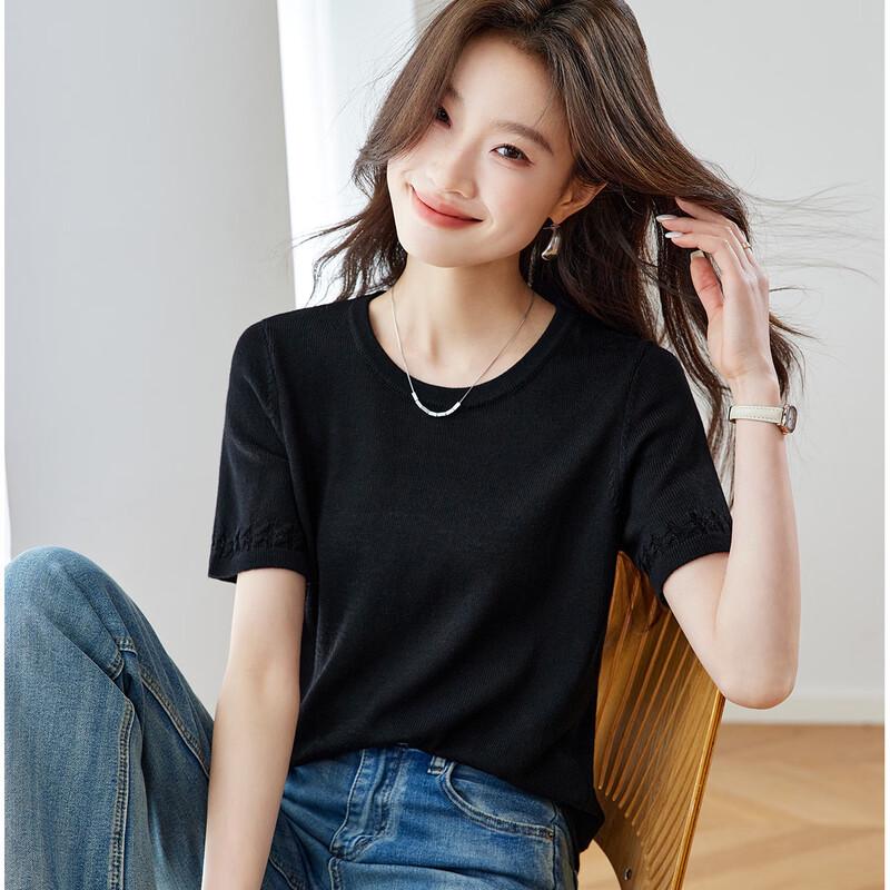 

Luxi Women s Silk Blend Textured Knit T-Shirt M