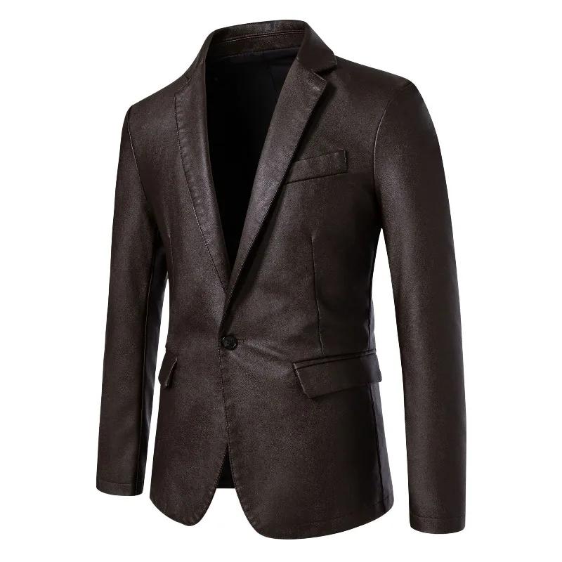 Fashion Men Leather Suits Jackets Formal Blazers Coats Good Quality Male Slim Business Casual Pu Leather Blazers Jackets