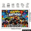 2D plane Birthday happy monster truck background cloth with multiple vehicles large-footed off-road trucks