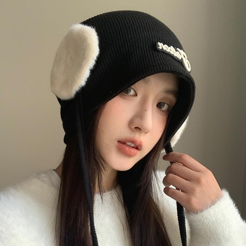 

Premium Warm Ear Protection Knitted Wool Hat with Big Head Circumference Showing Face Small Pile of Hats Versatile Head Hat One Size