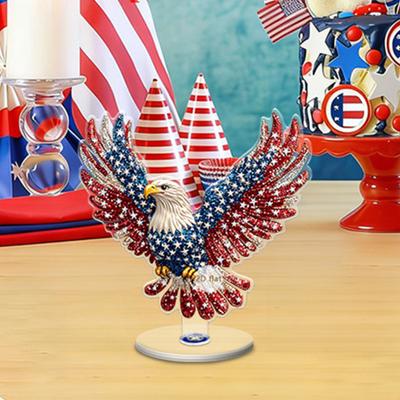 Yousheng Eagle Tabletop Ornament, 360 Spinning Patriotic Acrylic Display with American Flag & Stars, High-Definition July 4th Independence Day Decor