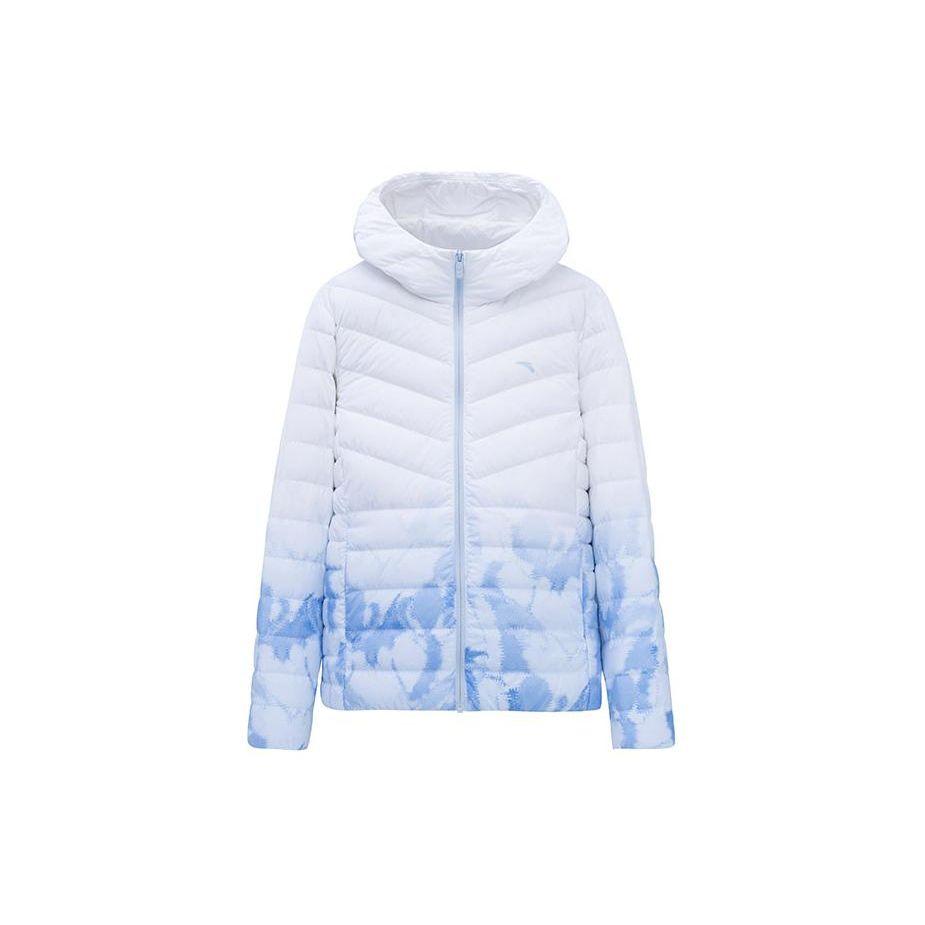 Anta Gradient Full Print Water Resistant Short Hooded Snow Shell Down Jacket Women Outerwear Sky-Blue 162347903-5