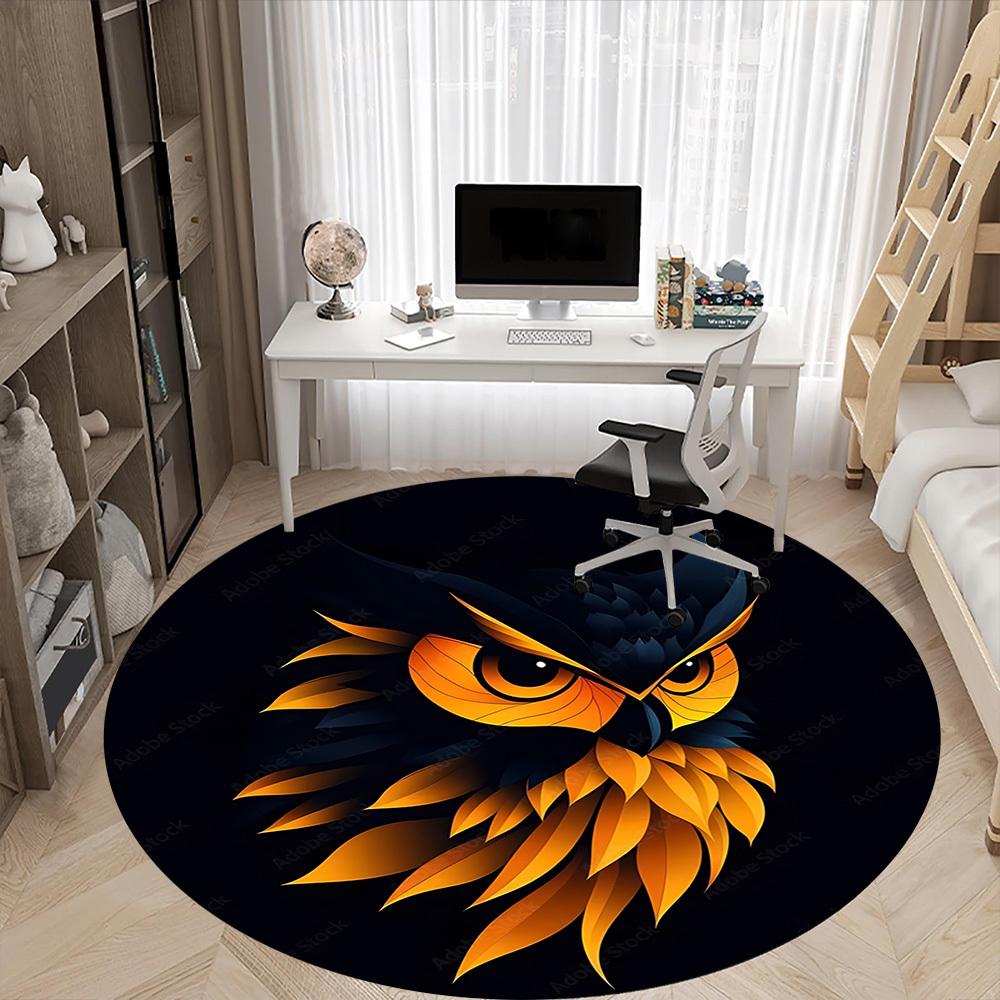 1pc Owl Head Chair Carpet for Office, Round Non Slip Durable Large Size Office Carpet, Suitable for Office