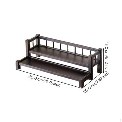 Display Rack, Sturdy Wood Organizer, Tea Set Storage Shelf, Home Decor Walnut 2 Tier 40cm