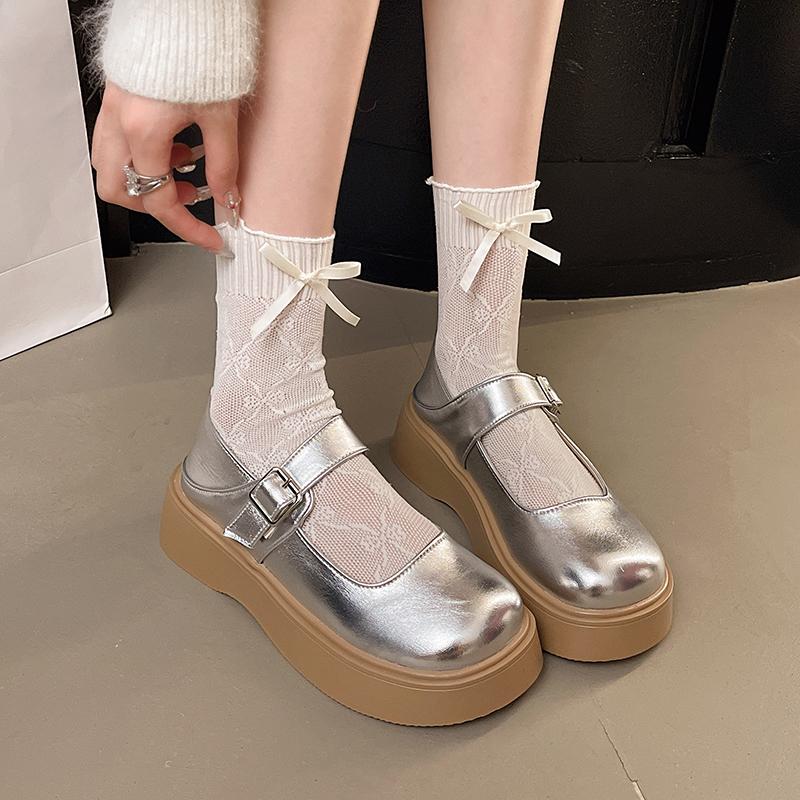 Fashion Platform Mary Jane Single Shoes Women's Fashion Round Toe Shallow Mouth One Strap Anti-Slip Wear-Resistant Low Top Shoes