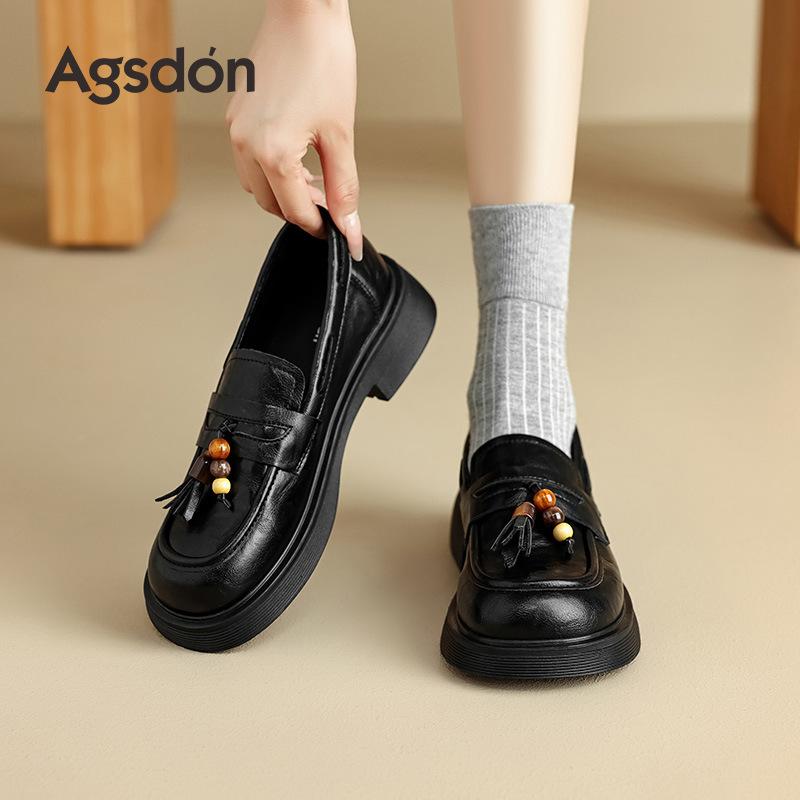 Augustine platform loafers women's 2025 new autumn black soft-soled single shoes commuter British style small leather shoes