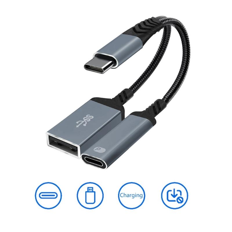 USB C To USB 2.0 OTG Adapter with PD60W Charging Port and Fast Data Transfer for Type C Devices
