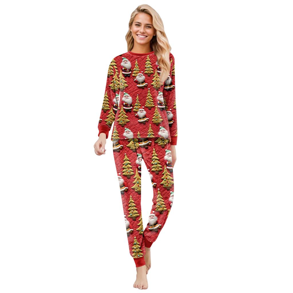 Matching Family Christmas Print Flannel Homewear Set Long-Sleeve Top And Pants