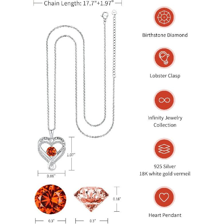 Schmuck für Frauen Ehefrau Unendlichkeit Herz Geburtsstein Ich Liebe Dich Halskette S925 Jubiläum Frauen Halsketten Geschenk für Freundin Mutter Tochter Sterling