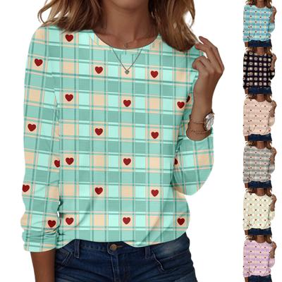 Women's Casual Long-sleeved Valentine's Day Printed Round Neck Top