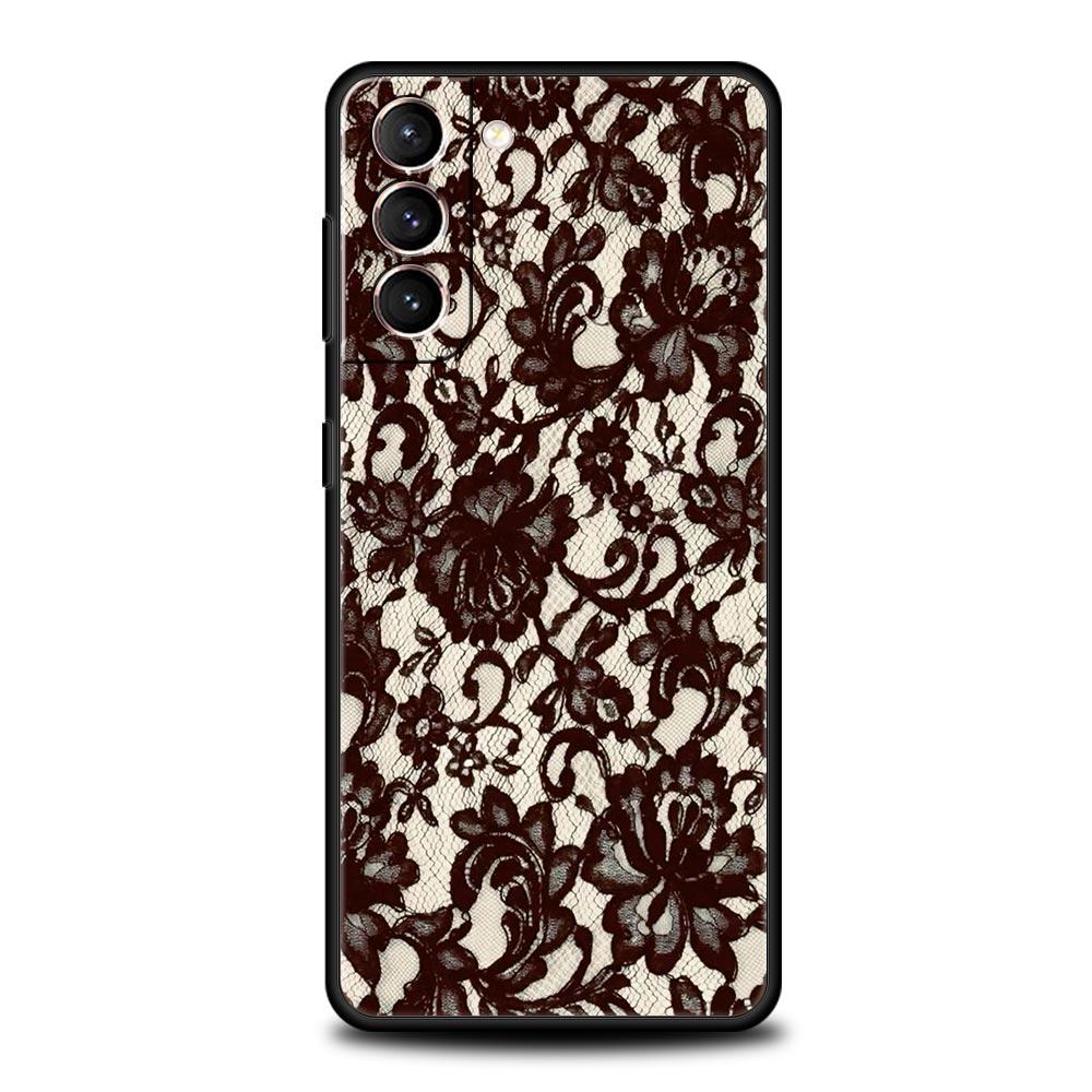 Lace Printed Soft Phone Case For Samsung Galaxy S25 Edge S24 Plus S23 FE S22 S21 S20 Ultra 5G S10 Black Protect Cover
