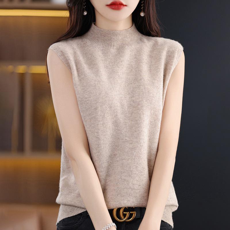 Cross-Border Sleeveless Half-High Collar Women's Slim Knit Camisole - Summer Style Pullover