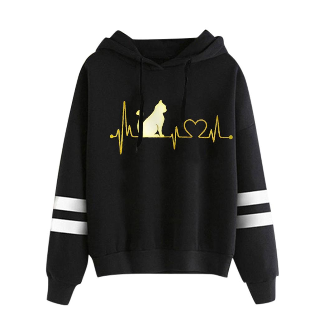 Women's Heartbeat Print Hoodie Sweatshirt Pullover Tops Long Sleeved Comfortable