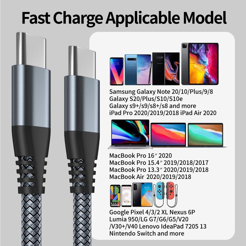 1PCS 60W USB Type C Cable 3A Fast Charging Wire Cord USB C Cable For Macbook Samsung Xiaomi  iPhone15 Elbow Cable For Game