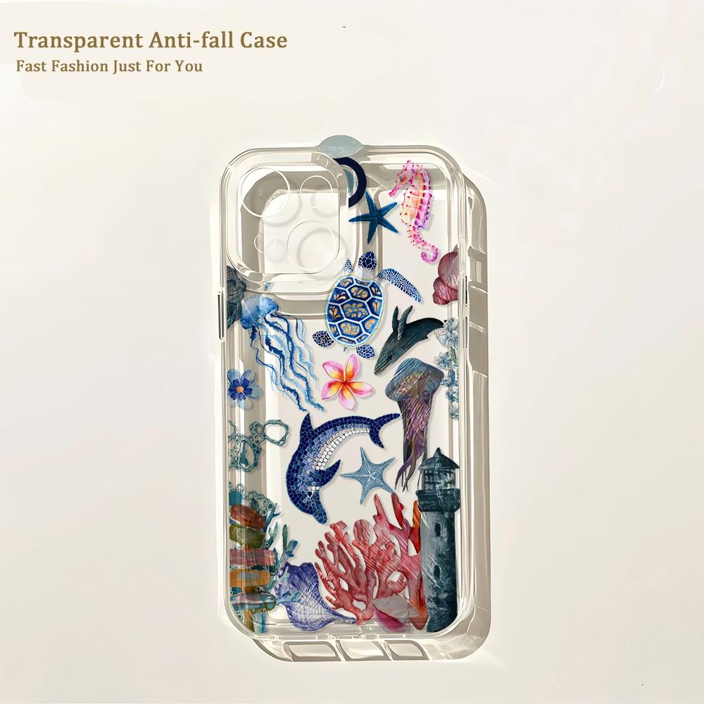 Funda de Teléfono Arte Océano Azul Playa para IPhone 17 16 16e 15 14 13 12 11 Mini Pro Max X XR XSMax 7 8 Air Plus Cubierta Trasera Transparente