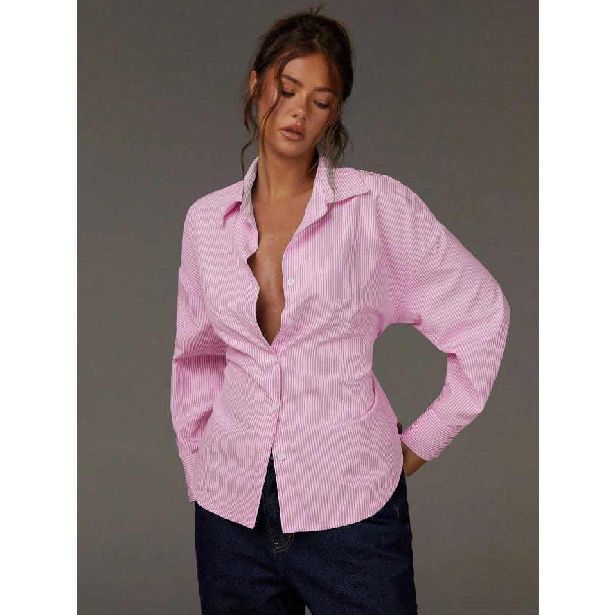 YYFS Damenmode Casual Frühling Herbst Streifendruck Langarm Polokragen Blusen & Hemden