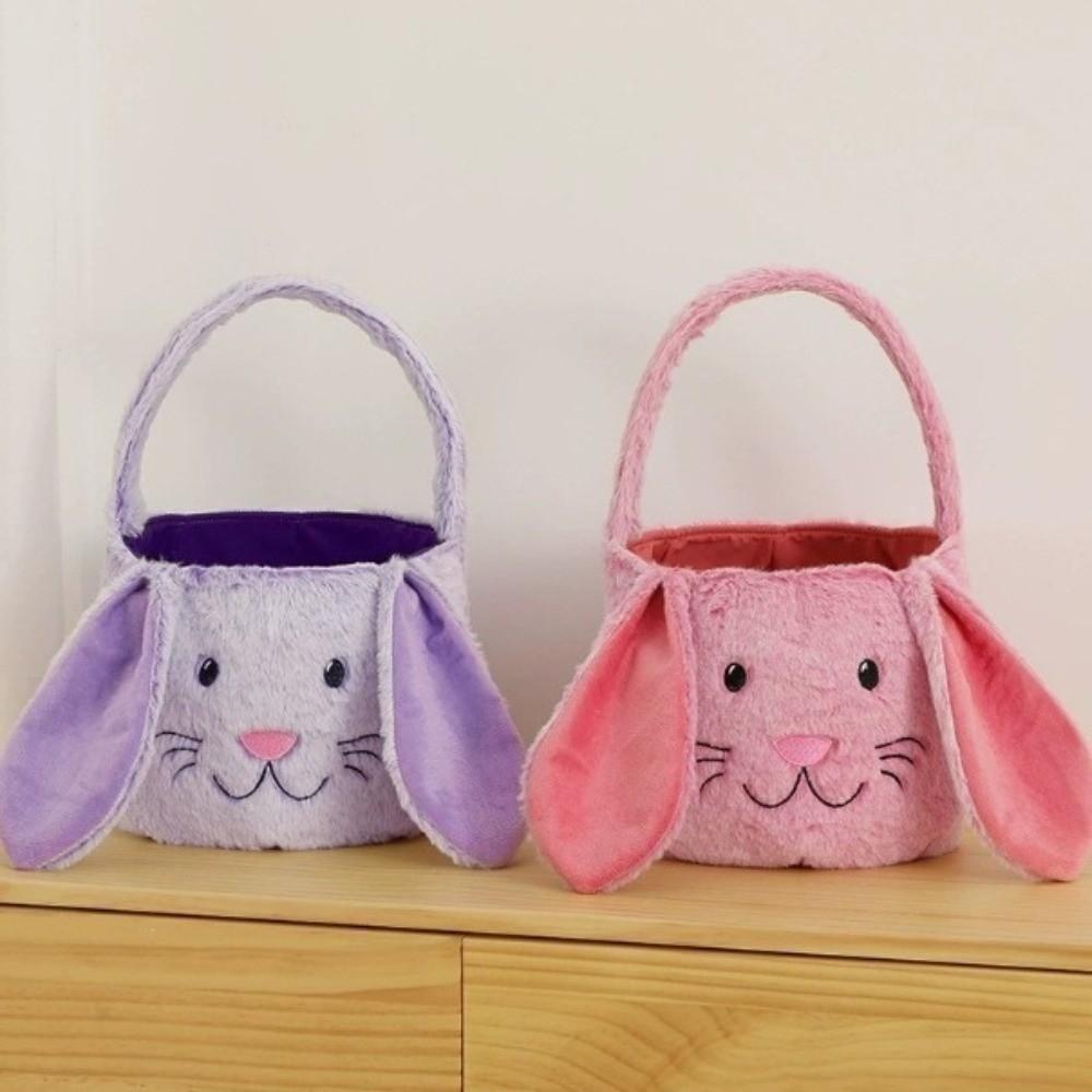 Bunny Easter Basket Long Ear Easter Bucket Candy Gift Bag Plush Basket  Kids Gift