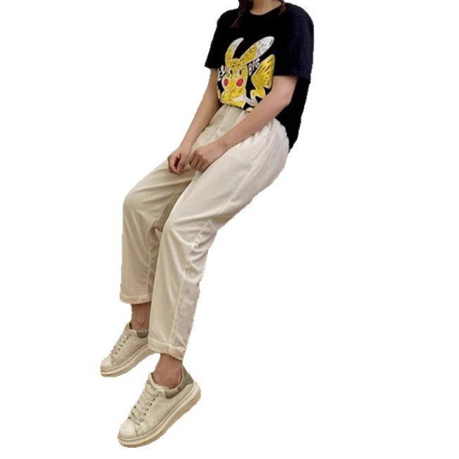 Frühlings- und Sommer Neun-Punkt Haremshose für Damen Locker Slim High Waist Hose Slim Karottenhose Vielseitige Casual Übergröße Hose