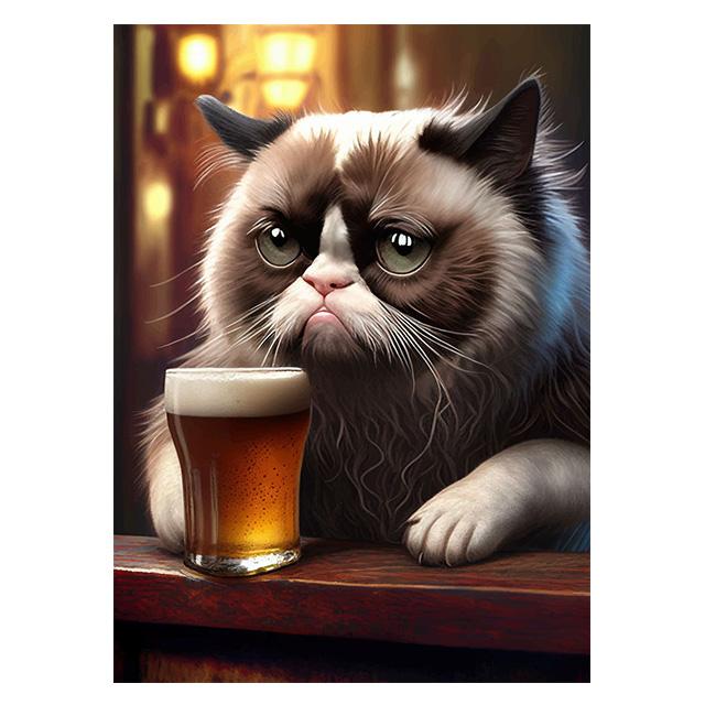 Ai Drawing Cute Drinking Cat Funny Prints Poster Canvas Painting Modern Wall Art Picture For Living Room Bedroom Home Decoration