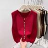 Mode Elegant Locker Ärmellos Gestrickte Strickjacke Pullover Weste Damen 2025 Herbst Winter Lässig Knöpfe Weste Einfarbig Tops Kleidung