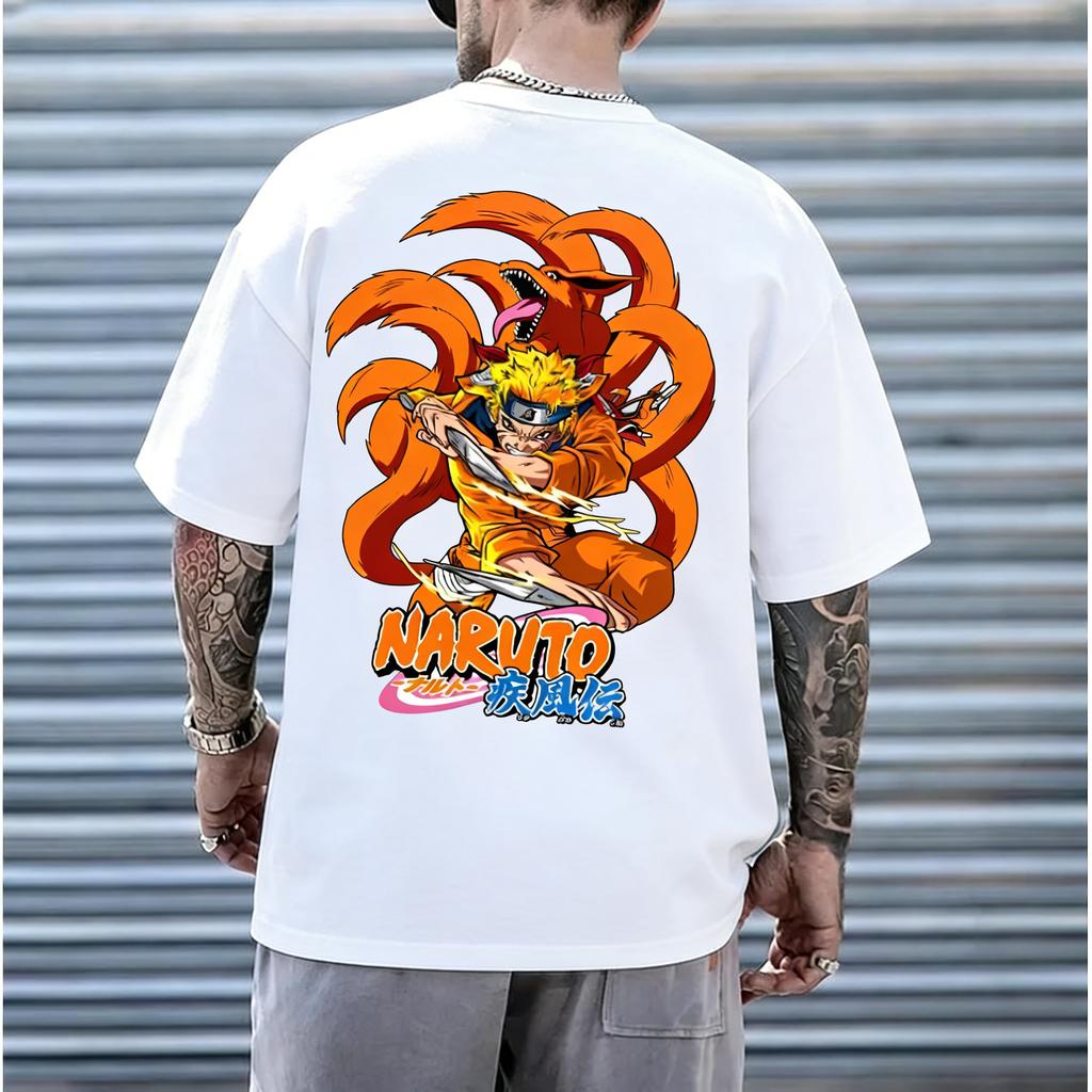 Naruto Shippuden Pattern Tshirt Mens Anime Printed Short Sleeve High Quality Trendy Fashion Pure Cotton Top