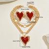 Chunky Chain Statement Necklace Gold Color Heart Pendant Necklace Earrings Jewelry Set  Casual Wear