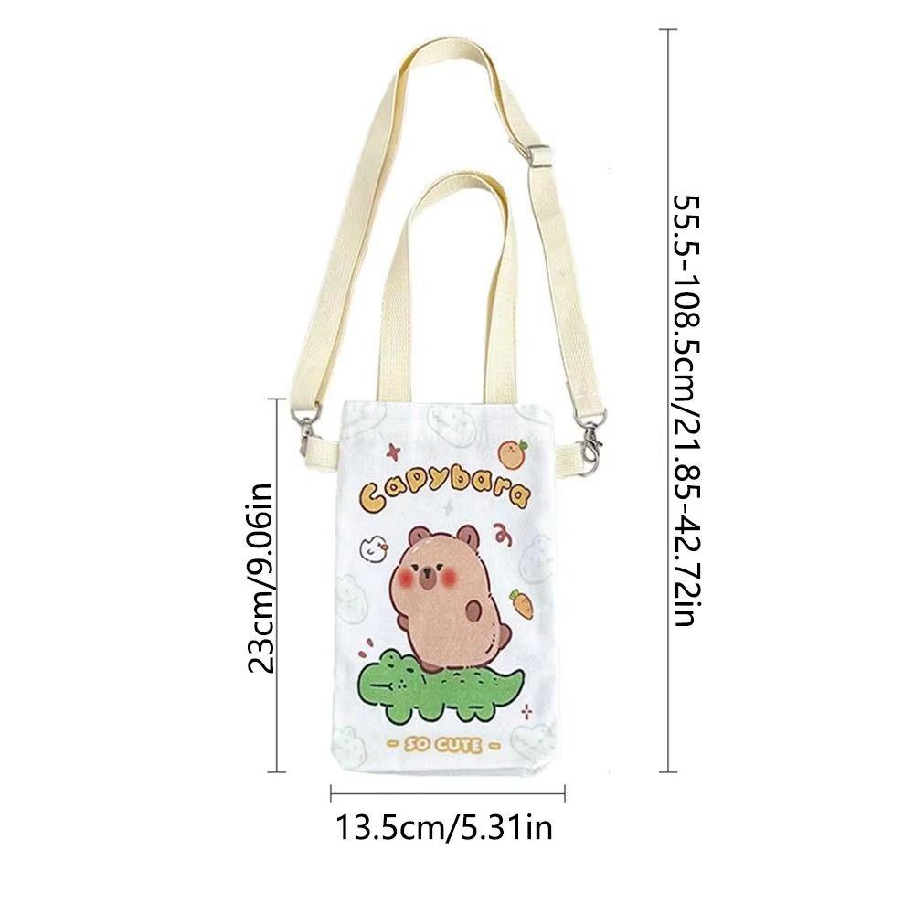 Reusable Cartoon Water Cup Carrier Bag Adjustable Canvas Bottle Protective Covers Makeup