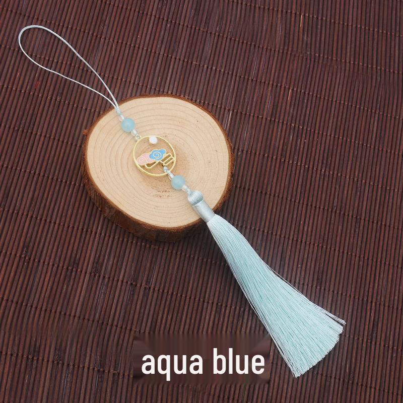 Colorful Clouds Chasing the Moon Tassel Pendant for Hanfu Qipao - 12CM Fan Lantern Jade Lapel Accessory