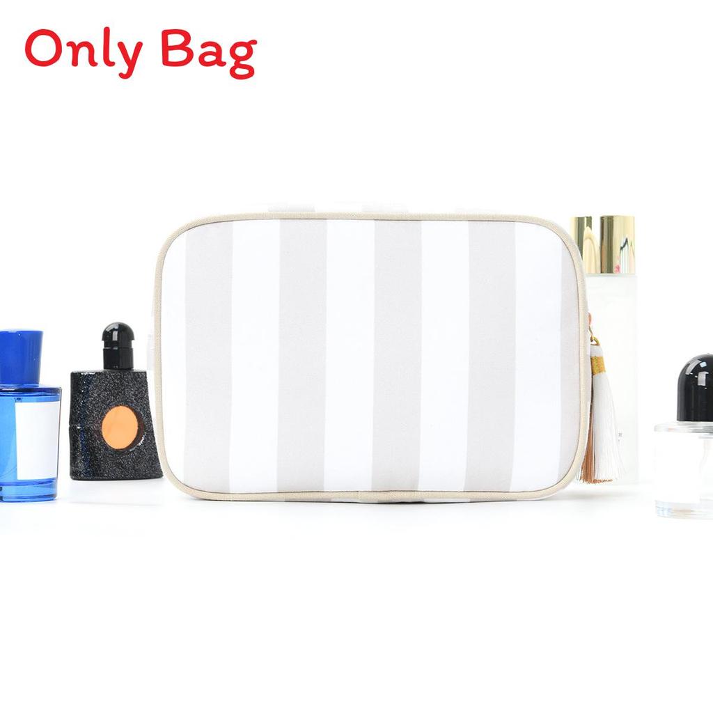Bolsa de Maquiagem de Viagem Simples e Moderna Com Franjas Listradas Para Armazenamento Portátil de Cosméticos