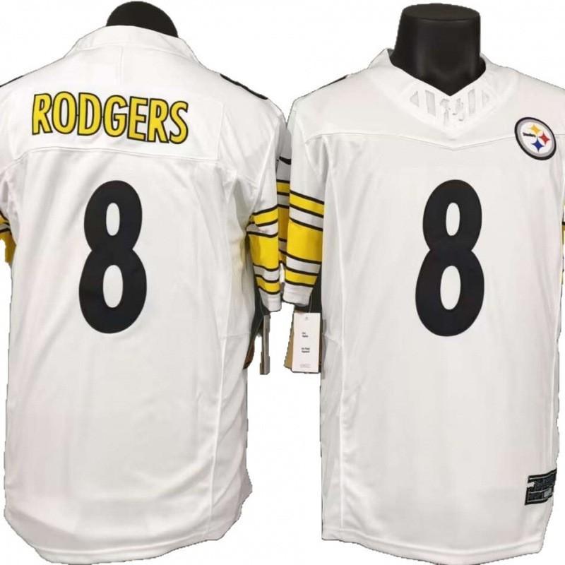 Pittsburgh Steelers 8 Camiseta Blanca para Hombre de Manga Corta Uniforme de Fútbol Estilo Rodgers Tercera Generación