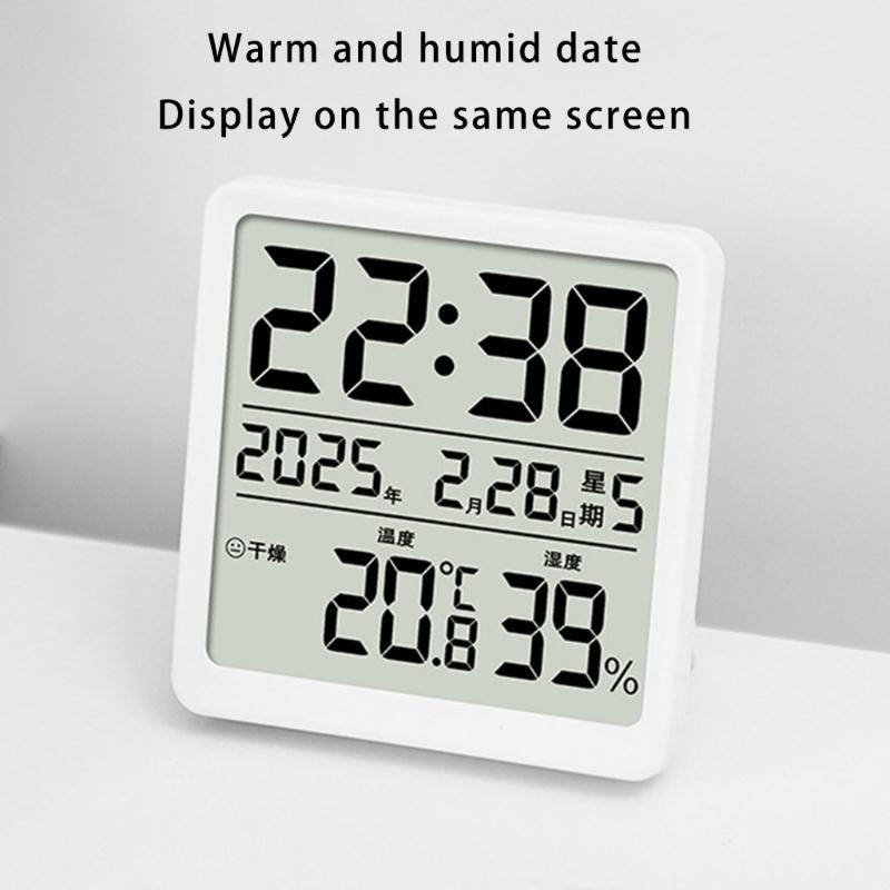 Magnetic Digital Alarm Clock with Date Time Temperature Humidity LCD Display Battery Operated for Modern Home Decors
