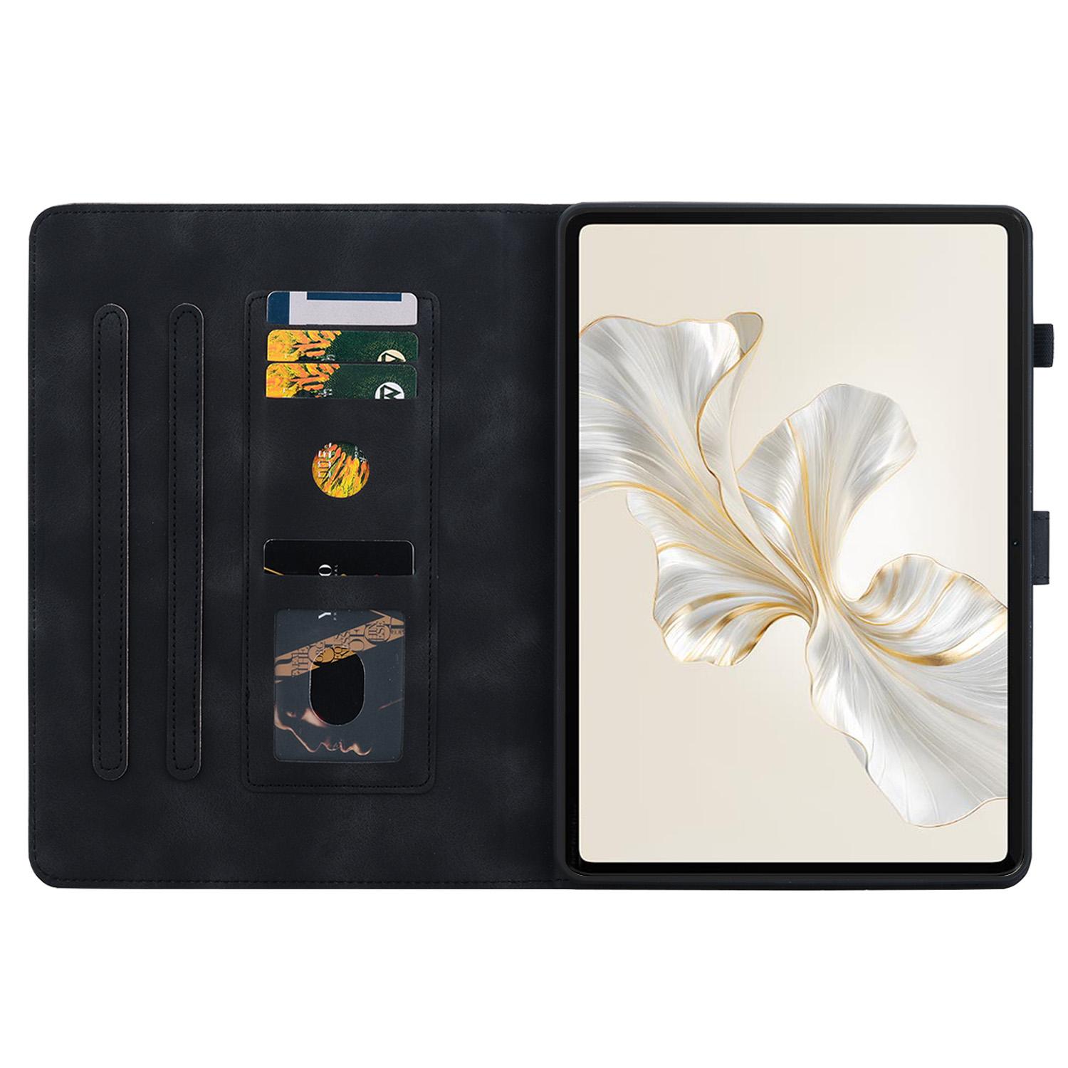 

For Honor Pad 9 Case with Card Slots Lily Flower Imprint Leather Stand Tablet Cover Black