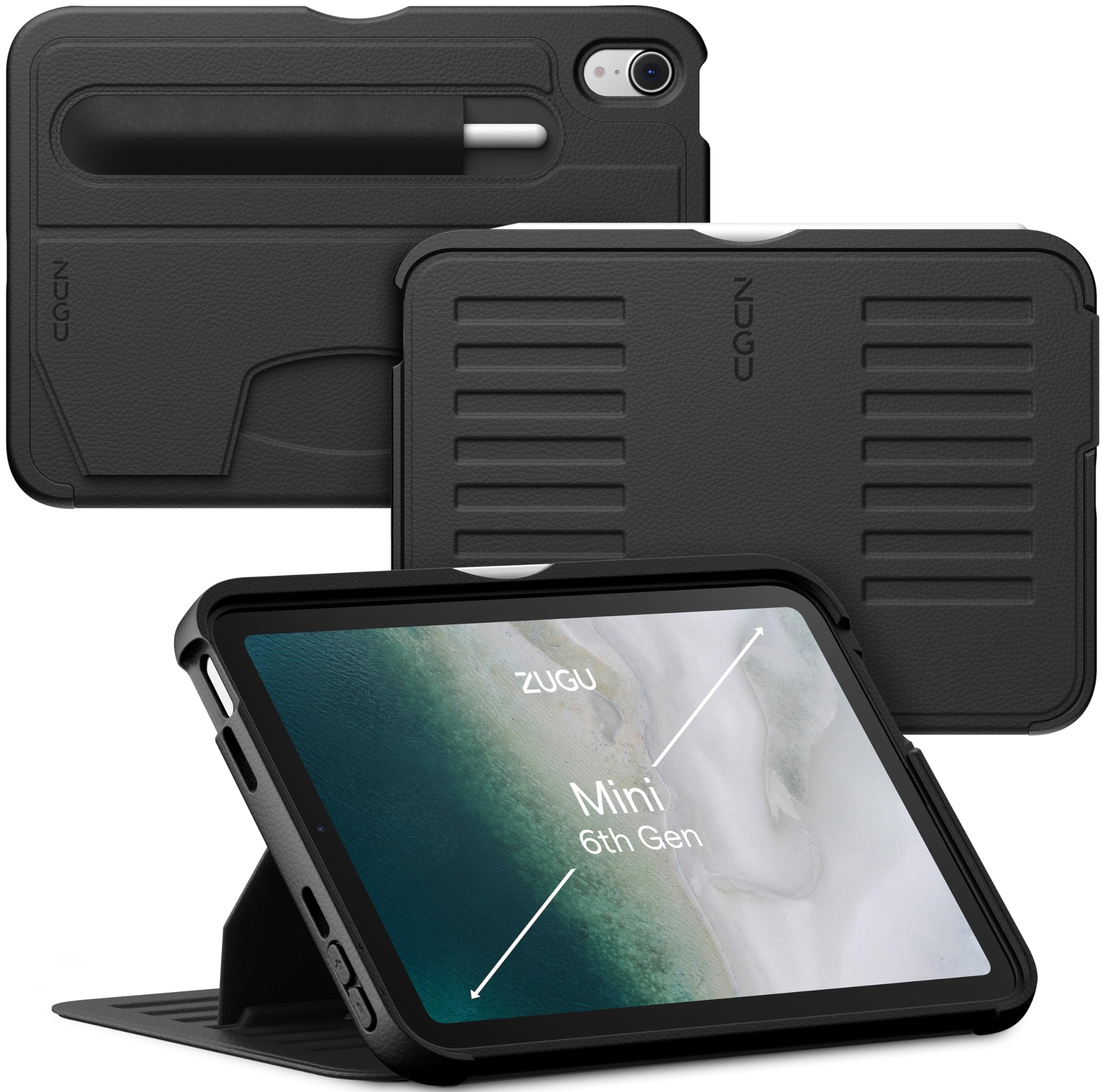 

Чехол ZUGU для iPad Mini 7 2024 года Чехол для iPad Mini 6 2021 года 7-го поколения Ультратонкий чехол с защитой от падений и ударов Подставка с функцией держателя Apple Pen Беспроводная зарядка