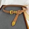 Ceinture Rétro à Boucle Dorée en Daim - Accessoire en Cuir de Vachette Style Myerard pour Pantalon