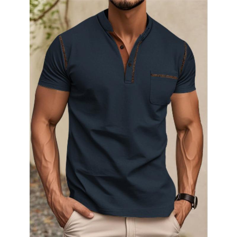Men's Short Sleeved T-shirt Summer Youth Sports Leisure Quick Drying Stand Up Collar Pearl Cotton Polo Shirt