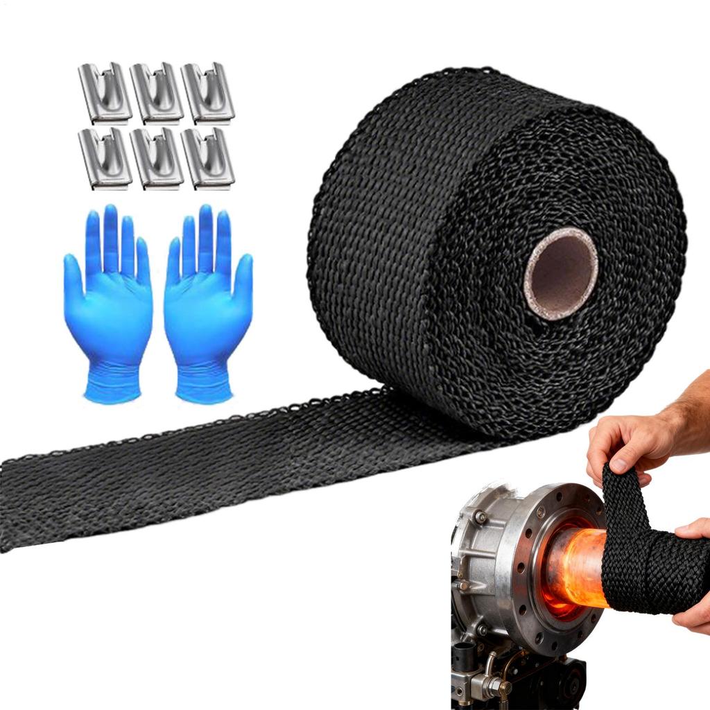 10m*5cm Exhaust Pipe Insulation Tape Set Exhaust Heat Tape Manifold Downpipe High Temperature Bandage Adhesive Tape Kit