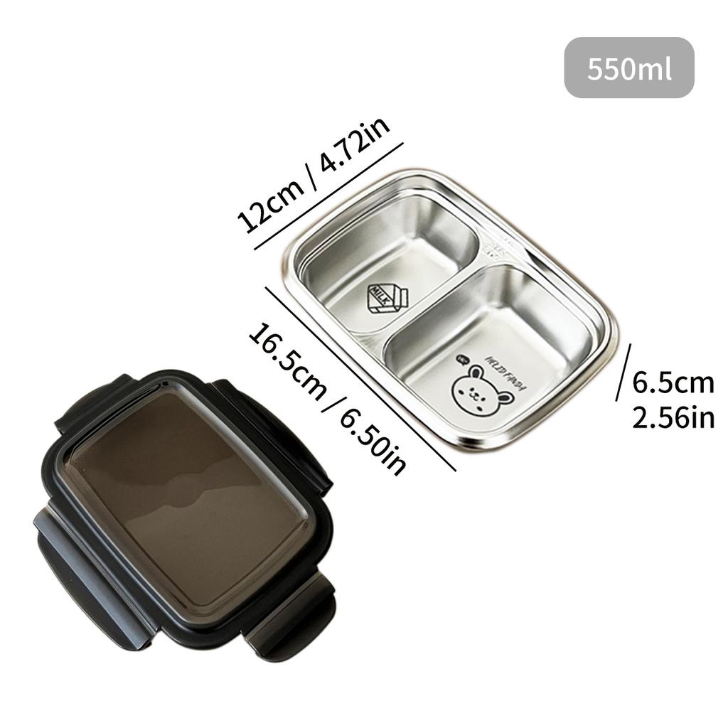 WORTHBUY 304 Stainless Steel Divided Bento Lunch Box Portable Leak-proof Food Container With Compartments For Students Kids