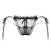 Sexy transparenter Spitzen-String mit offenem Schritt und seitlicher Schleife zum Binden