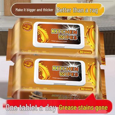 Large Pack Kitchen Wet Wipes (80 Sheets) - Thickened, Strong Degreasing for Home Cleaning
