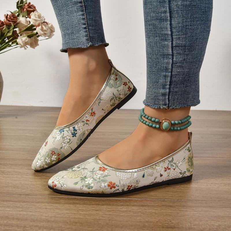 Flat Single Shoes Summer New Pointed Head Shallow Mouth Glitter Cloth Shallow Mouth Soft Sole Non-slip Low Top Shoes