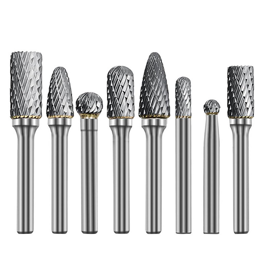 Set of 8 Tungsten Steel Carbide Bits for Rotary and Cutter for and Includes a Storage Metalworking, Burrs, Drills, Double-Cut Woodworking, Drilling,