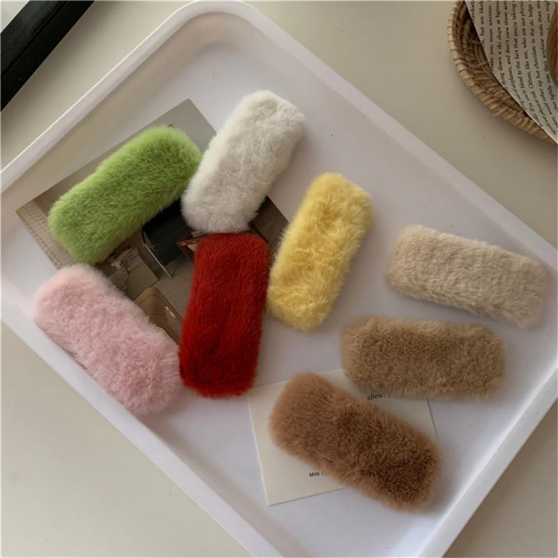 1/3/5Pcs Autumn Winter Hair Clips For Girl Woman Waterdrop Square Barrettes Solid Color Faux Fur BB Hairpins Soft Hair Accessory