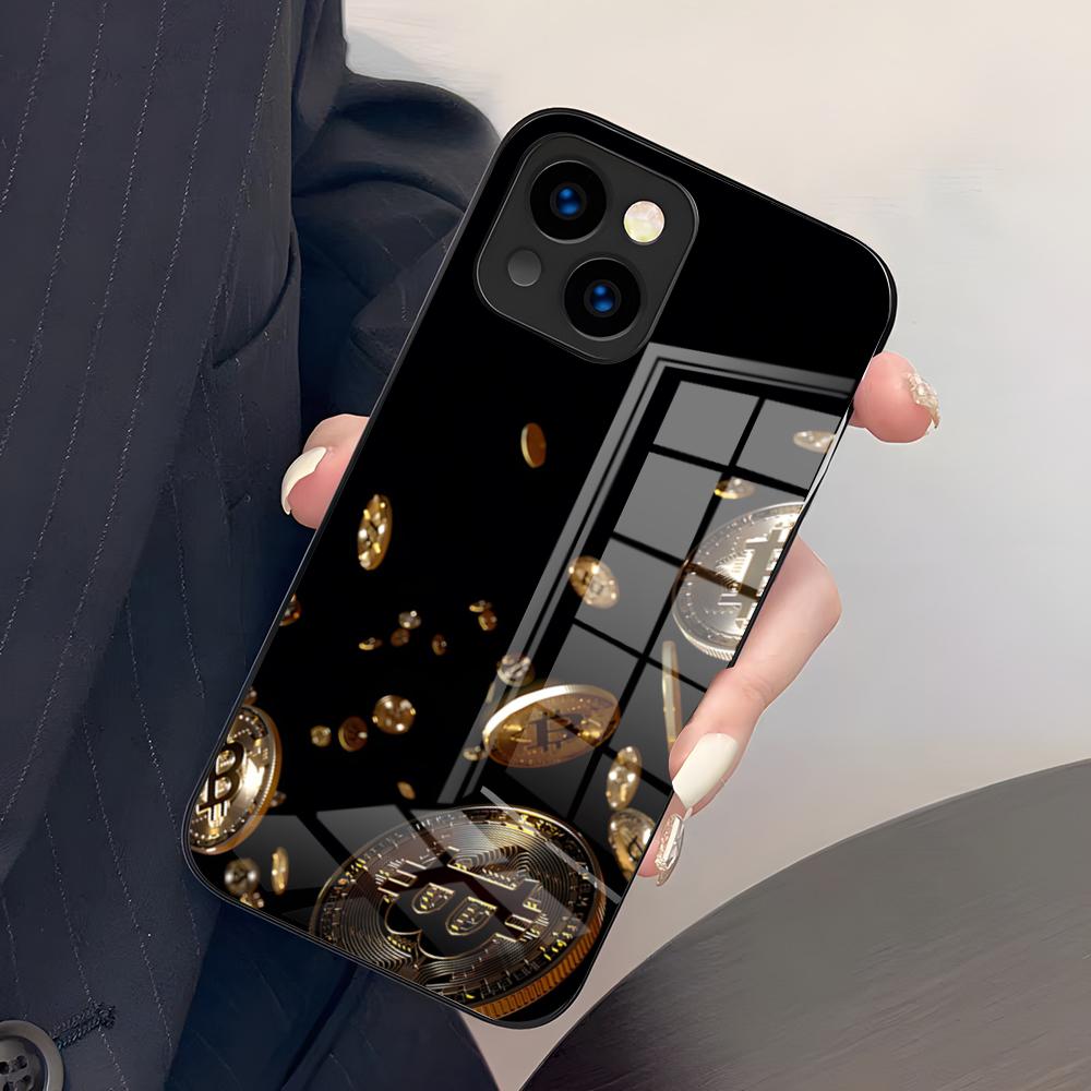 Luksusowe Etui na Telefon Bitcoin Dla IPhone 17 Pro Max 15 Pro 16 14 Plus 12 13 Mini 11 Pro Odporne na Wstrząsy Szklane Pokrowce