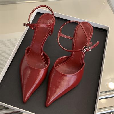 Spring Buckle Strap Women Pumps Sexy Pointed Toe Thin Low Heels Slingbacks Fashion Party Mule Ladies Shoes Zapatos Mujer