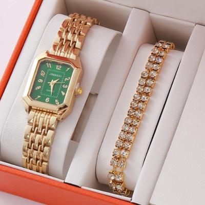 Women'S Watch New Women'S Diamond Dial Quartz Watch Square Dial Bracelet Set 6Pcsset Popular