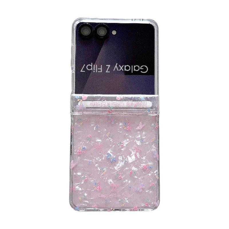 

Floral Samsung Z Flip7 Case: Foldable, PC Hard Shell with Anti-Lost Wrist Strap Lanyard Samsung Z Flip7