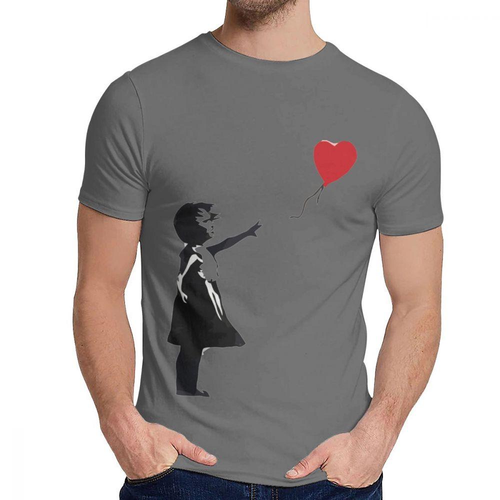 Summer Man T Shirt Banksy Girl With Balloon Cotton Novelty Round Collar Hip Hop T Shirt M